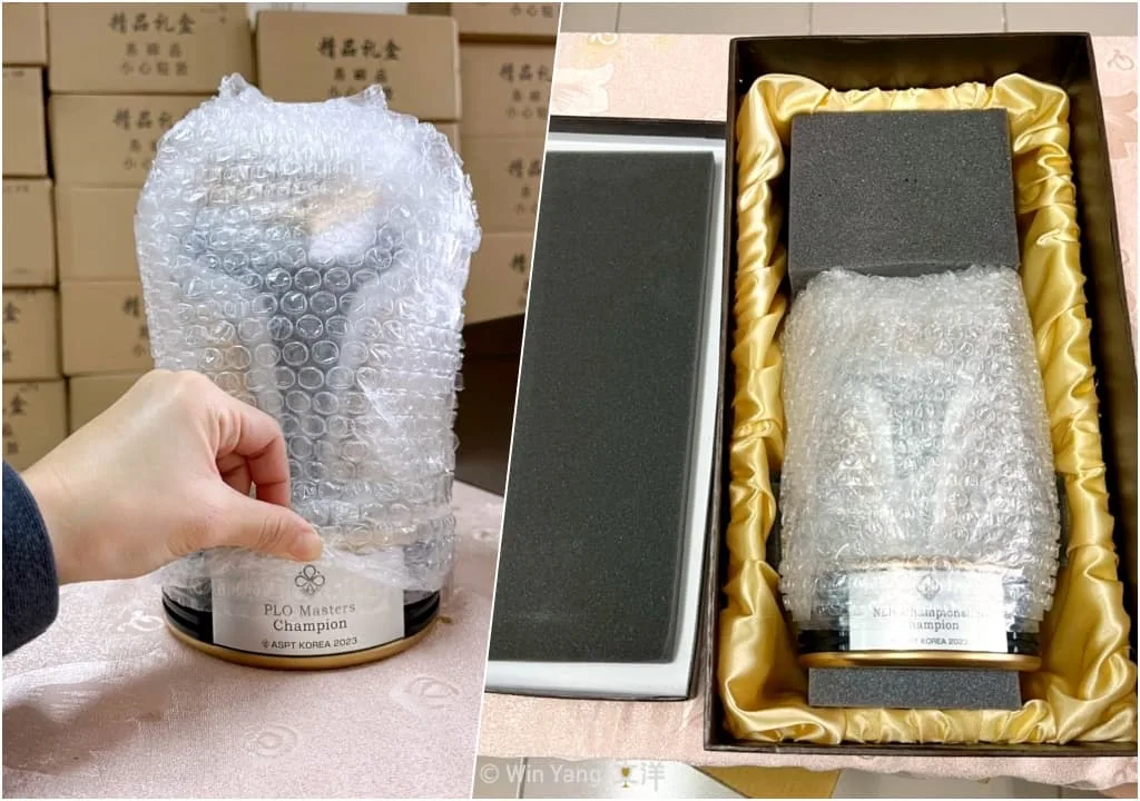 8歲小朋友身高的120公分3D列印獎盃!超精緻的亞洲區撲克賽事客製化獎盃 - 2026 文洋獎盃 客製化獎盃打包技術