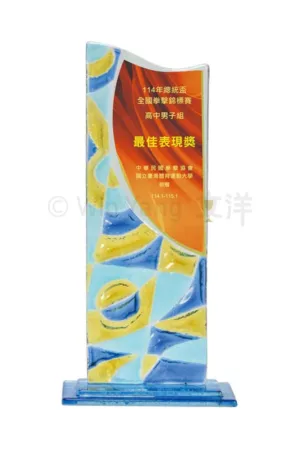 晶采獎座 - 2026 文洋獎盃 幾何對比彩透玻璃獎座