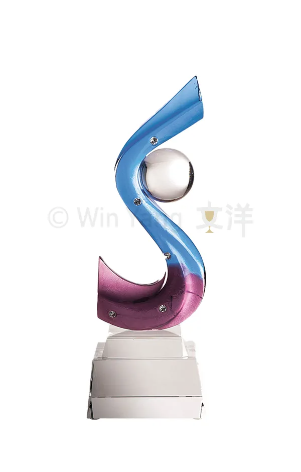 S造型脫臘琉璃水晶球水晶琉璃獎座 - 2026 文洋獎盃 S造型脫臘琉璃水晶球水晶琉璃獎座