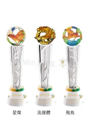 彩虹琉璃 - 2026 文洋獎盃 脫蠟琉璃金屬造型片水晶圓座獎盃