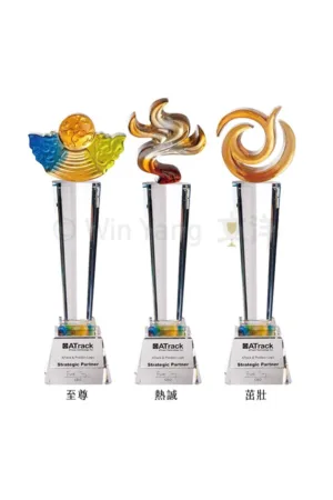 彩虹琉璃 - 2026 文洋獎盃 脫蠟琉璃頭水晶柱獎盃