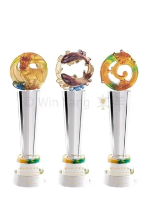 彩虹琉璃 - 2026 文洋獎盃 脫蠟琉璃頭水晶柱圓座獎盃